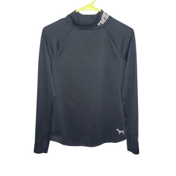 VS PINK Black Active Mock Neck Long Sleeve Active Top Small Thumb Holes - Picture 1 of 12